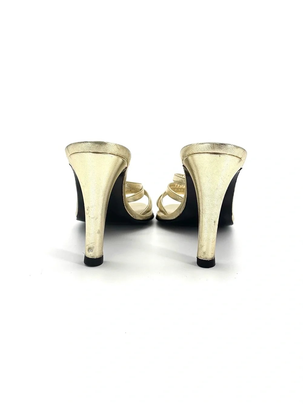 Chanel Vintage CC Rhinestone Gold Metallic Multi Strap Logo Mules Sandal 37.5
